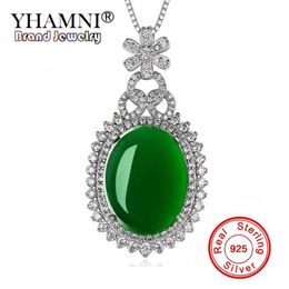 YHAMNI New Fashion 925 Sterling Silver Pendant Natural Green Luxury Necklace Jewelry Brand Wedding Engagement For Women ZD3733335
