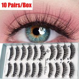 False Eyelashes 10Pairs 6D Natural Faux Mink Hair Lashes Soft Fluffy Volume Cross Short Reusable Handmade Makeup Tool