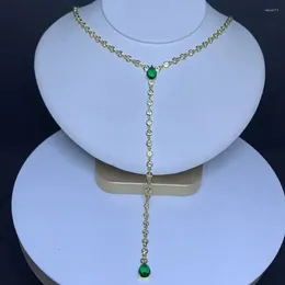 Pendant Necklaces Sexy Emerald Water Drop Cz Long For Women Paved Full White Zircon Gold Colour Evening Dress Fashion Jewellery