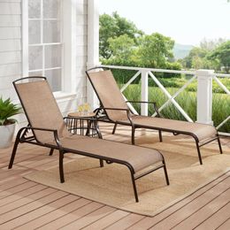 Camp Furniture Sand Dune Reclining Steel Outdoor Chaise Lounge - Set Of 2 Beige/Black