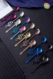 Creative 304 Stainless Steel Small Coffee Spoons Guitar Music Notes Shape Dessert Spoon Stirring Spoon Lovely Titanium Plated Ice 5432249