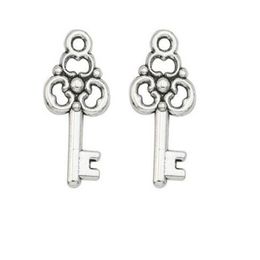 200Pcs lot alloy Key Charms Antique silver Charms Pendant For necklace Jewellery Making findings 22x10mm261N