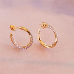 2021 Elegant 18mm Medium Pink Cz Circle Hoop Earring Top Quality Gold Plated 100% 925 Sterling Silver Girl Jewelry Drop Ship298Q
