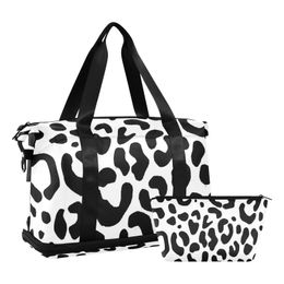 2024 Foldable Travel sports duffel Bag Large Capacity Storage Bags Leopard Print Design Luggage Women Gym Two piece Set 231228