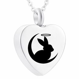 Moon Festival Cremation Ashes Urn Pendant Rabbit Heart Stainless Steel Necklace For Pet Human Memorial Jewelry216p