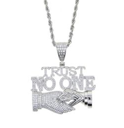 Chains Whole Design Gold Silver Plated Letter TRUST NO ONE Charm Pendant With Long Rope Chain Necklace For Men Hip Hop Jewelry8547320