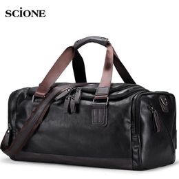 Mens PU Leather Gym Bag Sports Bags Duffel Travel Luggage Tote Handbag for Male Fitness Men Trip Carry ON Shoulder XA109WA 231228
