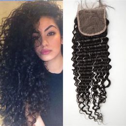 Closures Mongolian Virgin Hair Invisible Base Deep Wave Lace Closure 4*4 Bleached Knots Free Middle And Three Part Human Hair Closure GEAS