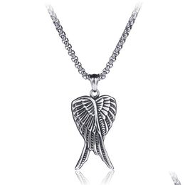 Pendant Necklaces Angel Wing Ancient Sier Stainless Steel Feather Necklace For Women Men Fashion Fine Jewellery Drop Delivery Pendants Dhnrd