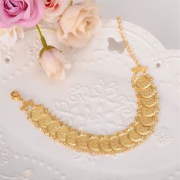 coin 18 K Solid Fine G F Gold Islamic Muslim Bracelet Women Men Arab Country Middle Eastern Jewelry288I