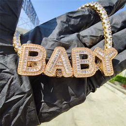 DIY Custom Name Necklace Jewelry High Quality Gold Plated Bling CZ Letter Pendant Necklace 4mm 20inch CZ Tennis Chain233T