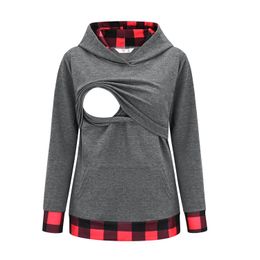 Sweatshirts Maternity Long Sleeve Nursing Tops Autumn Winter Women Breastfeeding Hoodie Patchwork Dots Sweatshirt with Pockets Pregnancy