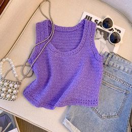 Women's Tanks Purple Sleeveless Inner Strap Tank Top Summer Spicy Short Ice Silk Knit Women Tops Cute
