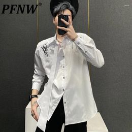 Men's Casual Shirts PFNW Liquid Metal Shoulder Pad Shirt Design Cardigan Long Sleeve Niche Korean Fashion Autumn 2023 Stylish Tops 28W1096