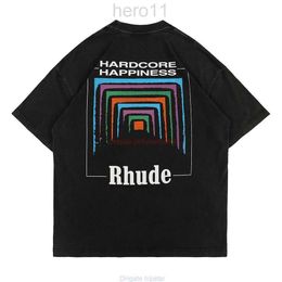 Designer Fashion Clothing Tees Tshirt Small Trendy Rhude Seven Color Frame Printing Highquality Pure Cotton Washed Wornout Loose Short Sleeved Tshirt f VHX2