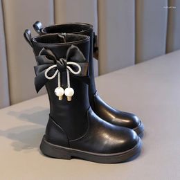 Boots Children Bow With Pearls Versatile Soft Black Elegant Girls High Fashion Kids Drop Side Zipper Breatheable