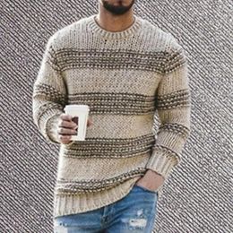 Men's Sweaters 2023 Autumn Striped Pullovers Male Casual High Street O-Neck Long Knitted Sweater Knitwear