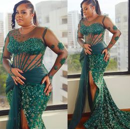 Ebi 2024 Aso Dark Green Mermaid Prom Dress Crystals Beaded Sequined Evening Formal Party Second Reception Birthday Engagement Gowns Dresses Robe De Soiree Zj404 es