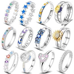 Cluster Rings Glow In The Dark For Women 925 Sterling Silver Star Moon Sun Sparkling Cubic Zircon Exquisite Jewelry Gifts