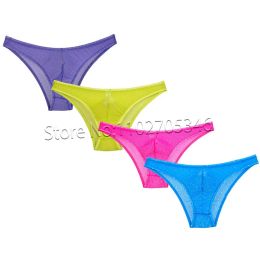 Men's Jacquard Bikini Briefs Underwear Male Hollow Floral Sheer Holes Lace Underpants Breathable Low-Waist Panties