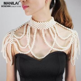 Chains Imitation Pearl Shoulder Chain Necklaces Multilayer Statement Pendants Women Sexy Body Party Jewelry2868