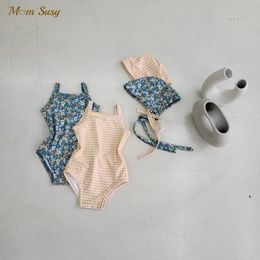 set Summer Baby Boy Girl Strap Swim Suit One Piece With Cap Infant Toddler Swimwear Child Bathing Suit Kid Swimming Clothing 02Y