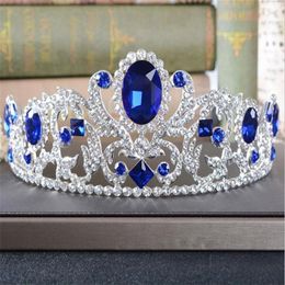 Vintage Blue Crystal Crown Rhinestone Tiara Wedding Bridal Hair Accessories Headpiece Headband Jewelry Silver Prom Headdress Princ291T