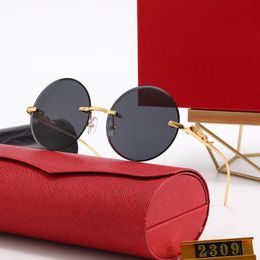 Luxury Designer Sunglasses Round Panther Leopard Gold Metal Frameless Mens Classic Carti Sun glasses for Womens Big Fashion Retro Brand Eyeg