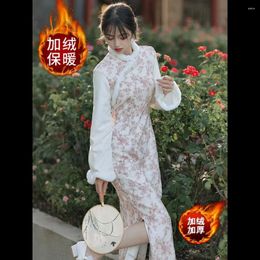 Ethnic Clothing Autumn And Winter Suede Collar Inverted Large Sleeves French Antique Vintage Chinese Style Long-sleeved Cheongsam
