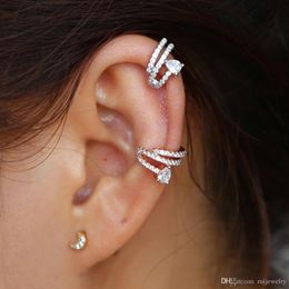 Selling Korean Style ed plated Cubic Zirconia No Pierced Ear Cuff Helix Ear clip Cartilage Earring For Women Girls Gift247k