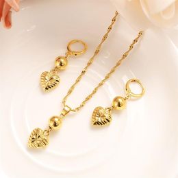 Heart Jewellery sets Classical Necklaces Earrings Set Fine THAI BAHT Solid GOLD Filled Wedding Bride's Dowry women girls gif251P