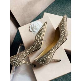 JC Jimmynessity Choo high Baily quality Bridal shoes Fashiontop Luxury Sandals Dress Shoes Pearls Strass Leather Pumps Women Pearl Strap High Heels Pointed Toe Part