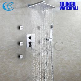 Sets 10 Inch Rain And Waterfall Bathroom Shower Heads Bath & Shower Faucet Set With Embedded Box Shower Mixer Valve 002WS25X252S/002