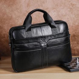 Briefcases Genuine Leather Briefcase For Man Office Work Handbags Computer Laptop Shoulder Business Messenger Crossbody Side Cowhide Bag