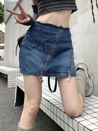Skirts HOUZHOU Sexy Y2k Mini Skirt Women Summer Streetwear Chic Zipper Denim Harajuku Vintage Slim Girl Korean Fashion