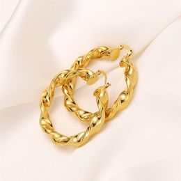 18k Gold GF ed Hoop Earrings Women 40MM Big Chunky Thick Heavy 262Z