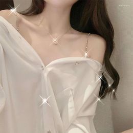 Women's Blouses Summer Chiffon Strapless Shirts Elegant Women Clothing 2023 Spring Autumn Blouse Sexy Strap T-shirt Office Lady Tops D1312