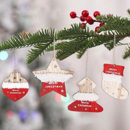 Christmas Decorations 4 PCS Xmas Ornaments Tree Red And White Hanging Wooden Wood Pendant Decor Kids Toys