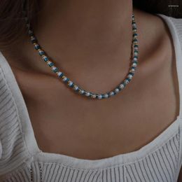 Choker Blue And White Gemstone Necklace Women Bohemian Accessories Girls' Fashion Beaded Chain Couple Jewelry Gift Wholesale