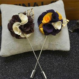 BoYuTe 10Pcs Fashion Fabric Gold Leaf Flower Brooch Pins Handmade Lapel Pin for Men Wedding Jewelry Christmas Decorations231n