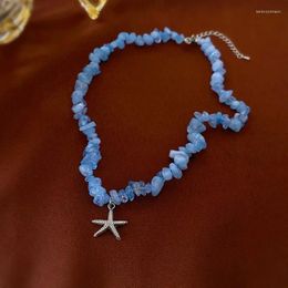 Pendant Necklaces Blue Irregular Crystal Gravel Starfish Necklace Adjustable Clavicle Chain
