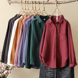 Shirts 2022 New Delicate Embroidery Flowers Casual Women Shirts Cotton Yarn Pocket Woman Blouse and Tops College Style Female Clothes