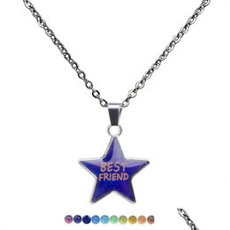 Pendant Necklaces I Love You Happy Star Necklace Colour Changing Temperature Sensing Mood Women Children Fashion Jewellery Will And San Dh4Nm