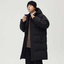 New mid length down jacket for men, loose hooded couple, trendy jacket, winter thickened upper garment