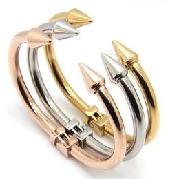 Newest 58mm 43mm Nail Design Womens Bracelets Punk Stainless Steel Cuff Bangle For Gift Silver&Gold&Rose Gold Three Tone265y