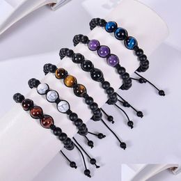 Charm Bracelets 12Mm Amethyst Bracelet Adjustable Natural Stone Tiger Eye Black Frosted For Men Women Fashion Jewelry Drop Delivery Dhpxo