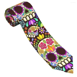 Bow Ties Skull Floral Mexican Calaveras Men Necktie Silk Polyester 8 Cm Classic Neck For Mens Accessories Office