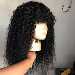 Wigs Ishow 1b/4/27 Ombre Colour Kinky Curly Human Hair Wigs with Bangs Peruvian Curly None Lace Wigs Indian Malaysian for Black Women