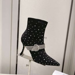 JC Jimmynessity Choo High Quality Ankle Top Rhinestones Quality Crystal Boots Pointed Toe Stiletto Heels Womens Luxury Designer Leather Sole Booties Dress Evening