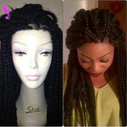 Wigs Long Straight Box braids Lace Front wig Black Fully Handbraided African Synthetic Braids wig with baby hair For black women